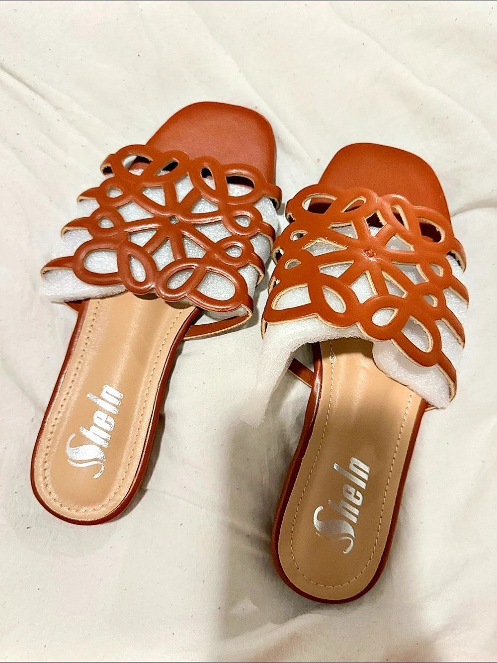 SHEIN  Women's Cutout Slide Sandals in Brown & White New
